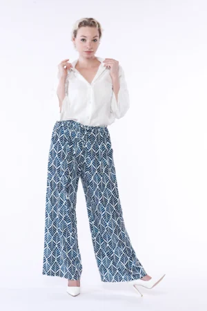 PANTALONE wide leg con stampa foglie vettoriali e chiusura a elastico