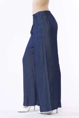 PANTALONE wide leg con orli alti al fondo ed elastico di chiusura arricciato