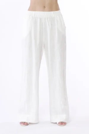 PANTALONE wide leg in puro lino con cordino di chiusura in vita