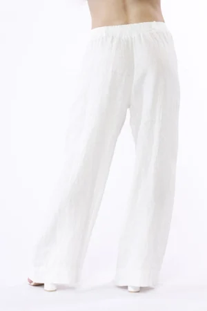 PANTALONE wide leg in puro lino con cordino di chiusura in vita