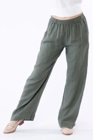 PANTALONE wide leg in puro lino con cordino di chiusura in vita