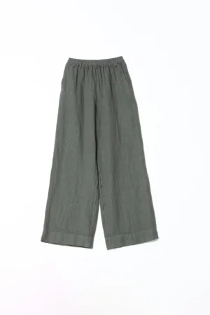 PANTALONE wide leg in puro lino con cordino di chiusura in vita