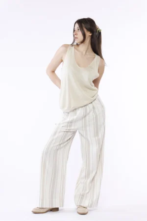 PANTALONE classico a righe con tasche e passanti alla cintura