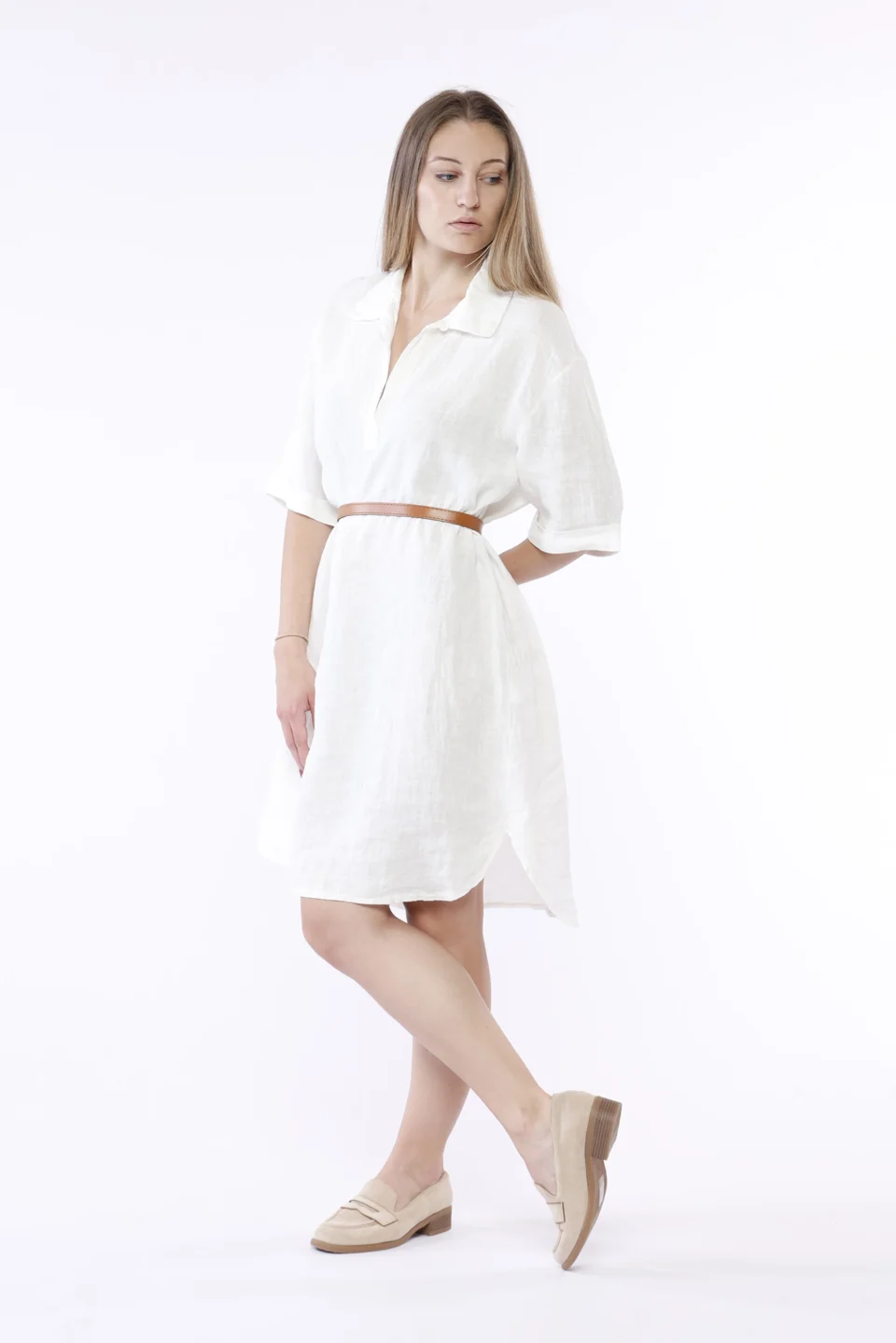 CAMICIA lungo in fresco lino con manica a tre quarti e colletto alla francese ONEWORLD HYBRID