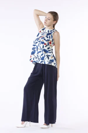 BLUSA smanicata a stampa fiori con bordo alto