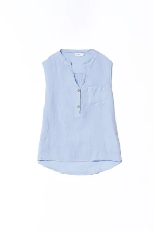 BLUSA smanicata in puro lino e scollo a V serafino
