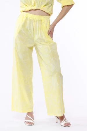 PANTALONE a palazzo con ricami in rilevo e nodo in vita