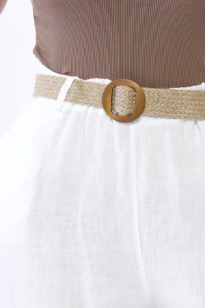 PANTALONE a palazzo in puro lino e cintura intrecciata