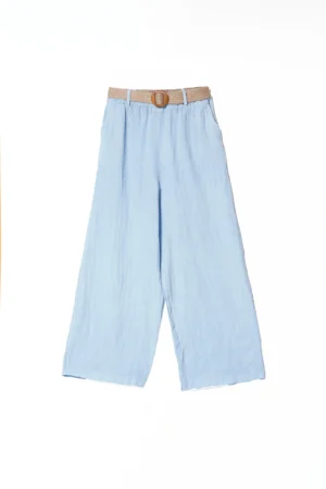 PANTALONE a palazzo in puro lino e cintura intrecciata