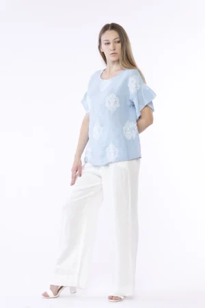 BLUSA ampia con stampa paisley e maniche corte a volant