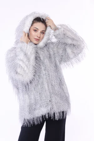 CAPPOTTO a pelo lungo con fodera interna e collo alto