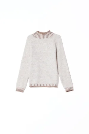 MAGLIA caldo inverno a collo alto con orli a costine bicolore