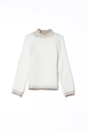 MAGLIA caldo inverno a collo alto con orli a costine bicolore