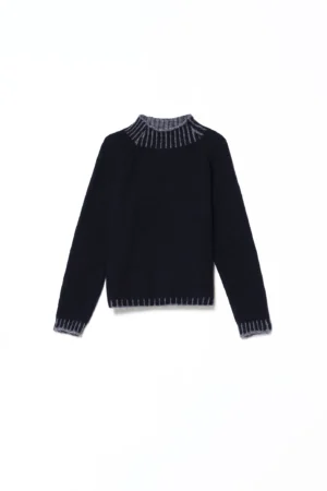 MAGLIA caldo inverno a collo alto con orli a costine bicolore