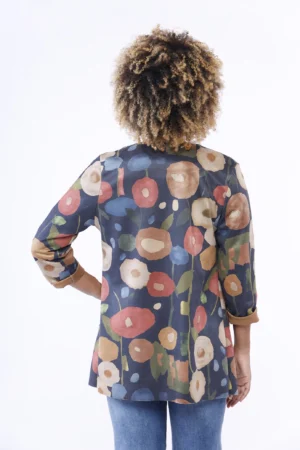 GIACCA blazer in dainetto con stampa fiori di campo aperta sul davanti