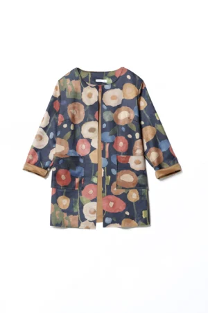 GIACCA blazer in dainetto con stampa fiori di campo aperta sul davanti