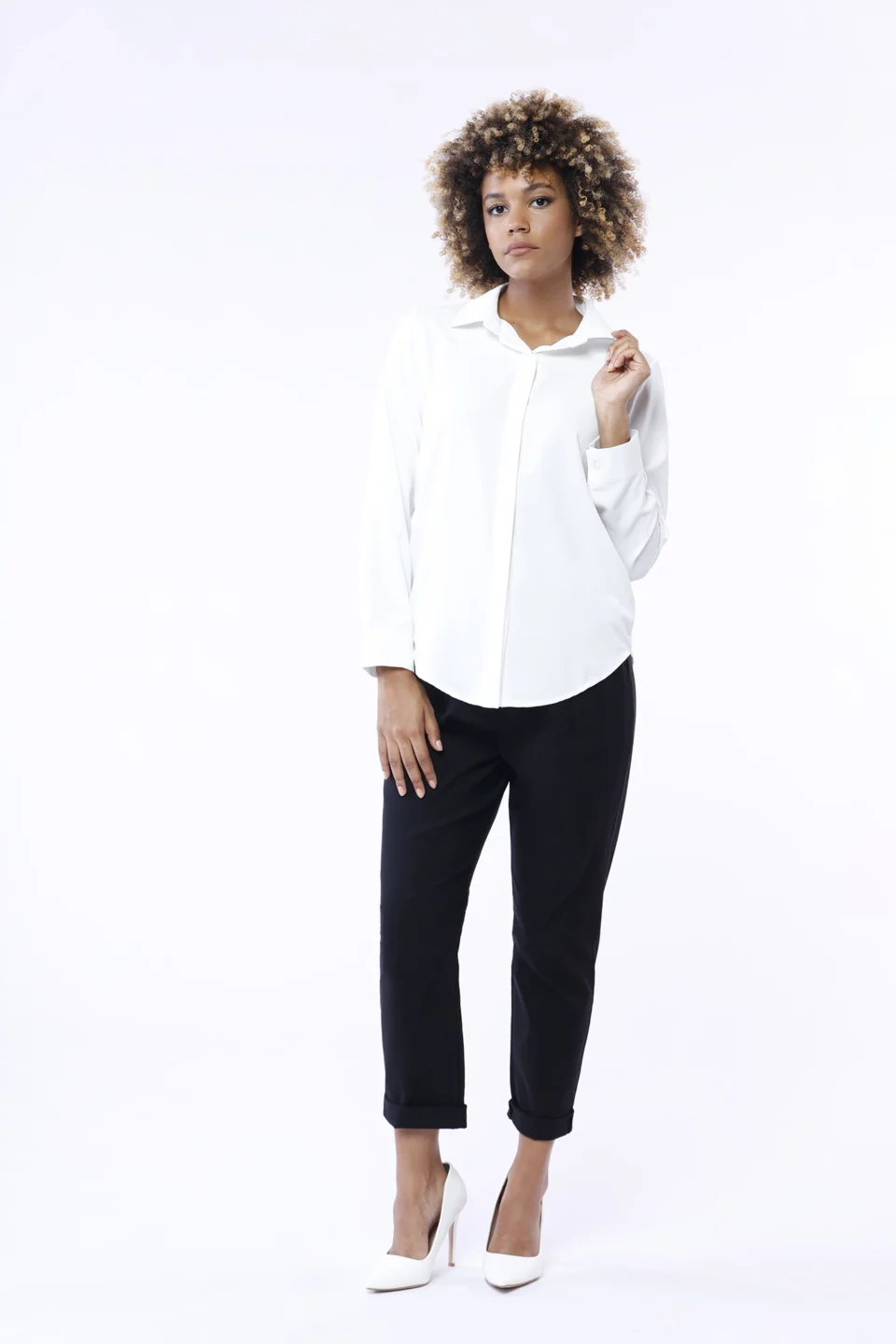 CAMICIA business woman con bottoni nascosti e fondo arrotondato ONEWORLD HYBRID