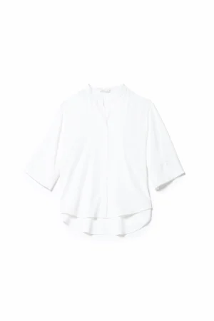 BLUSA ampia con maniche a kimono e colletto alla coreana aperto sul davanti