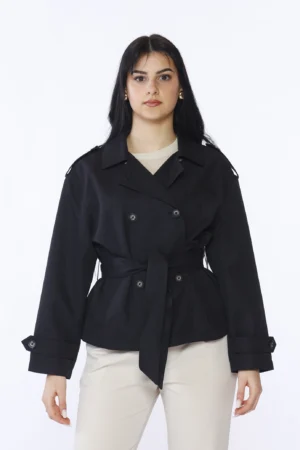 GIACCA trench corto doppiopetto con cintura in vita