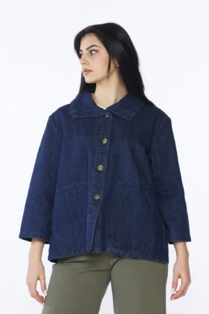 GIACCA denim svasata e maniche a tre quarti