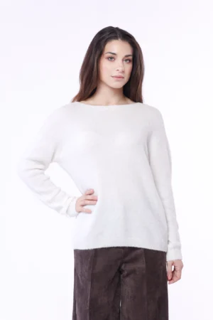 MAGLIA casual con scollo a giro largo e orli a costine