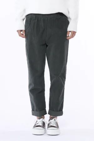 PANTALONE in velluto di cotone con risvolti alle caviglie di tendenza ed elastico di chiusura in vita