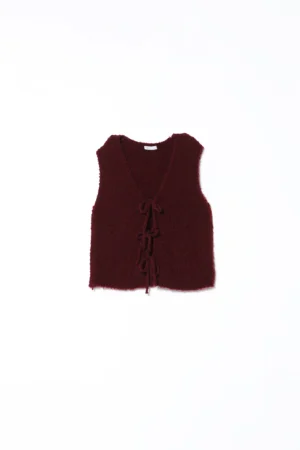 GILET tipo teddy con lana di alpaca e laccetto di chiusura sul davanti