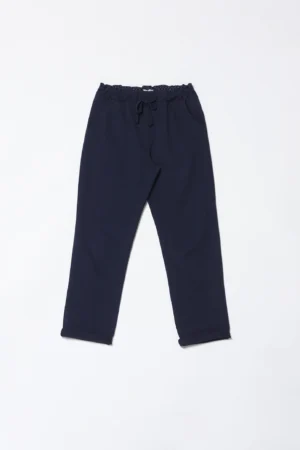 PANTALONE comodo in cotone con risvolti alle caviglie fodera interna a fiori e laccetto di chiusura