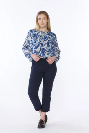 PANTALONE comodo in cotone con risvolti alle caviglie fodera interna a fiorellini e laccetto di chiusura