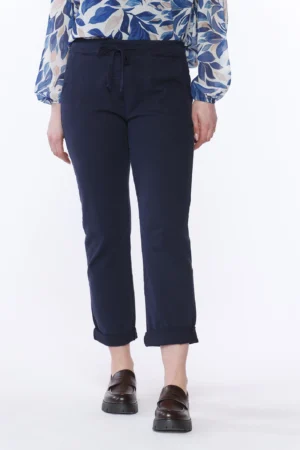 PANTALONE comodo in cotone con risvolti alle caviglie fodera interna a fiorellini e laccetto di chiusura