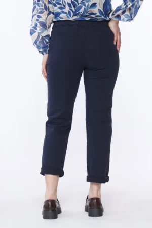 PANTALONE comodo in cotone con risvolti alle caviglie fodera interna a fiorellini e laccetto di chiusura