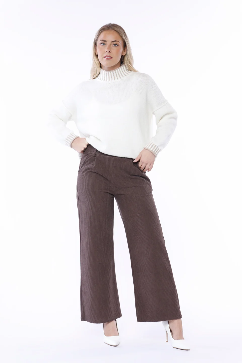 PANTALONE in velluto a coste wide leg con tasche chiusura a elastico e passanti alla cintura ONEWORLD HYBRID