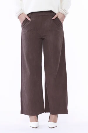 PANTALONE in velluto a coste wide leg con tasche chiusura a elastico e passanti alla cintura