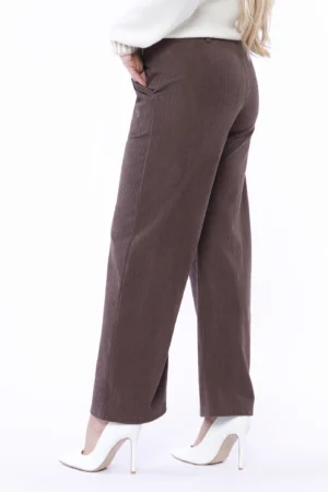 PANTALONE in velluto a coste wide leg con tasche chiusura a elastico e passanti alla cintura