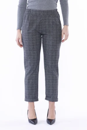 PANTALONE classico a trama scozia con risvolti alle caviglie di tendenza e comodo elastico di chiusura