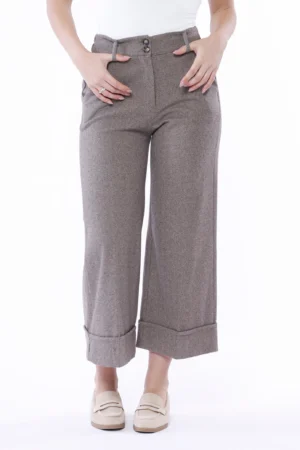 PANTALONE a palazzo con orlo alto alle caviglie chiusura a bottoni e passanti alla cintura
