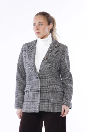 GIACCA monopetto a trama scozzese con collo reverse e taschini decorativi sul davanti