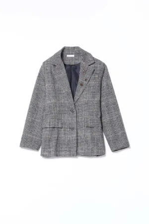 GIACCA monopetto a trama scozzese con collo reverse e taschini decorativi sul davanti