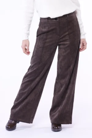 PANTALONE in velluto di cotone a palazzo con chiusura a bottone e passanti alla cintura