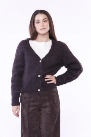 CARDIGAN in caldo misto lana con scollo a V e chiusura a bottoni