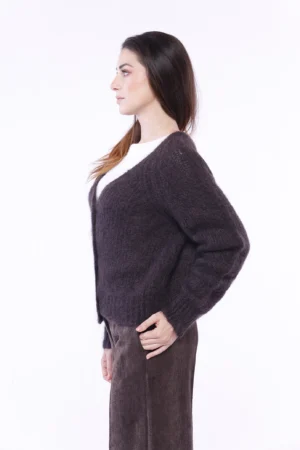CARDIGAN in caldo misto lana con scollo a V e chiusura a bottoni