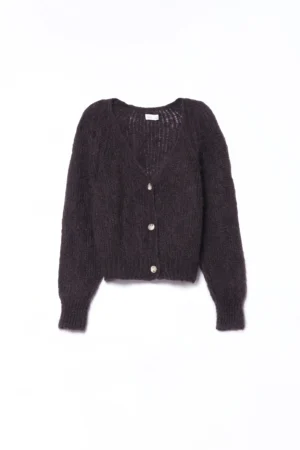 CARDIGAN in caldo misto lana con scollo a V e chiusura a bottoni