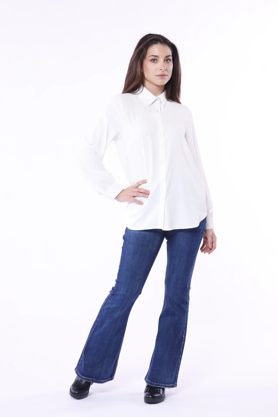 CAMICIA business woman con strass lucidi e colletto alla francese ONEWORLD HYBRID