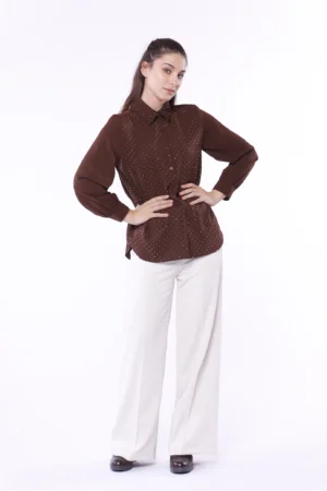 CAMICIA business woman con strass lucidi e colletto alla francese