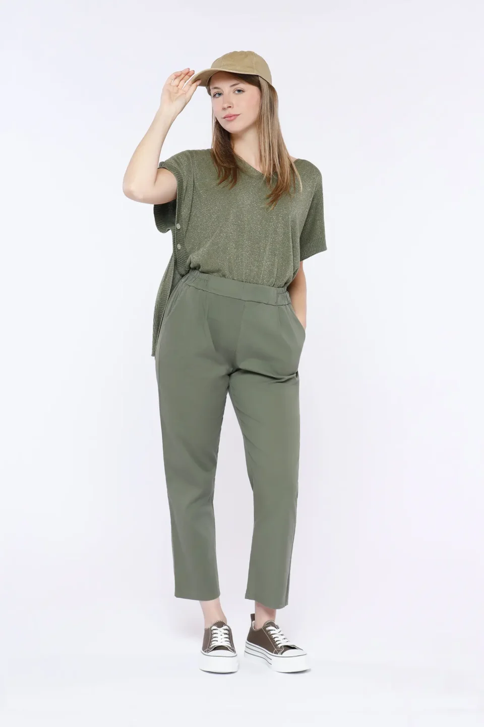 PANTALONE comodo con elegante gabardina interna al girovita laccetto di chusura e risvolti alle caviglie ONEWORLD HYBRID