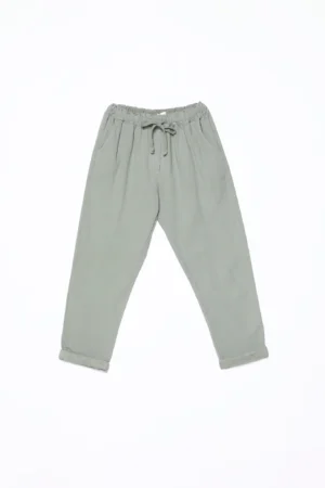 PANTALONE in fresco lino misto a cotone con pratico laccetto in vita e graziosi risvolti sangallo