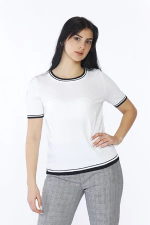 MAGLIA elegante e versatile a manica corta e con doppia fascia bicolore agli orli