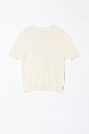 MAGLIA casual monocolore a manica corta e con orli a costine