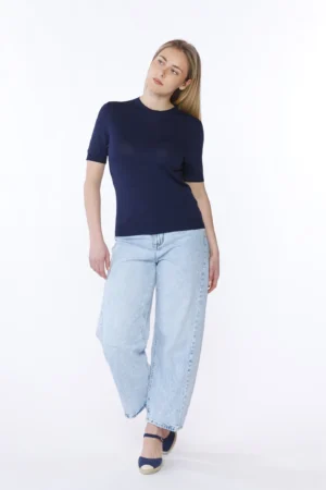 MAGLIA casual monocolore a manica corta e con orli a costine