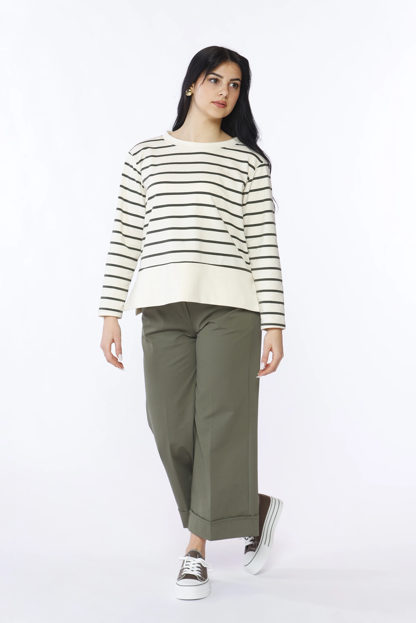 BLUSA a righe con scollo a barca e orlo alto con spacchetti al fondo monocolore ONEWORLD HYBRID